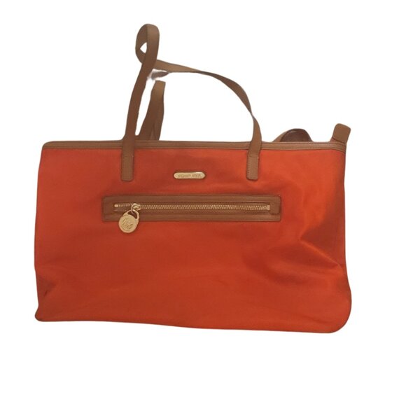 Michael Kors Vibrant Orange Tote with Brown Trim - Picture 5 of 8